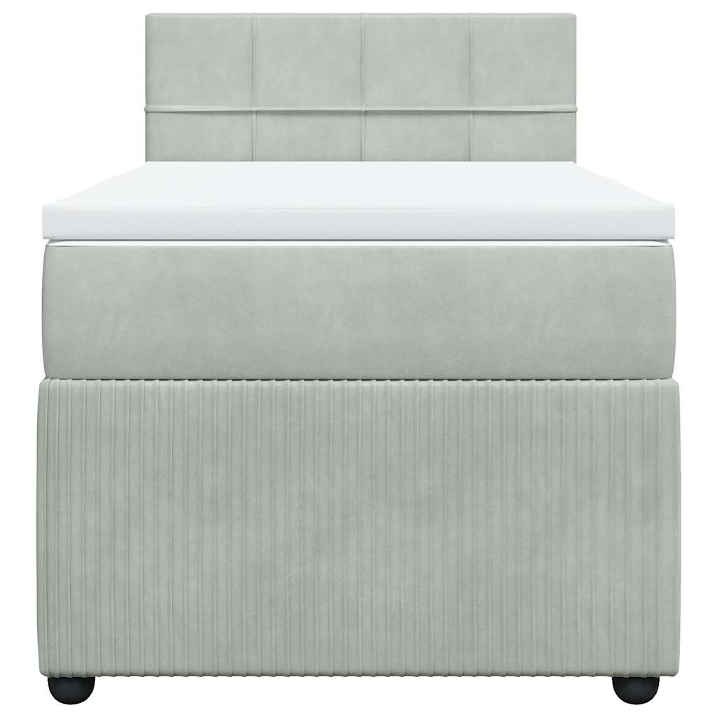 vidaXL Boxspring met matras fluweel lichtgrijs 90x190 cm grijs, foto 4