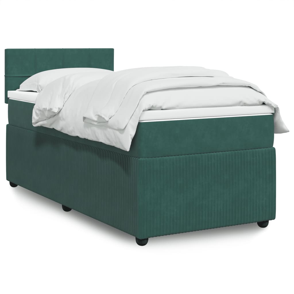 vidaXL Pat box spring cu saltea, verde închis, 90x190 cm, catifea