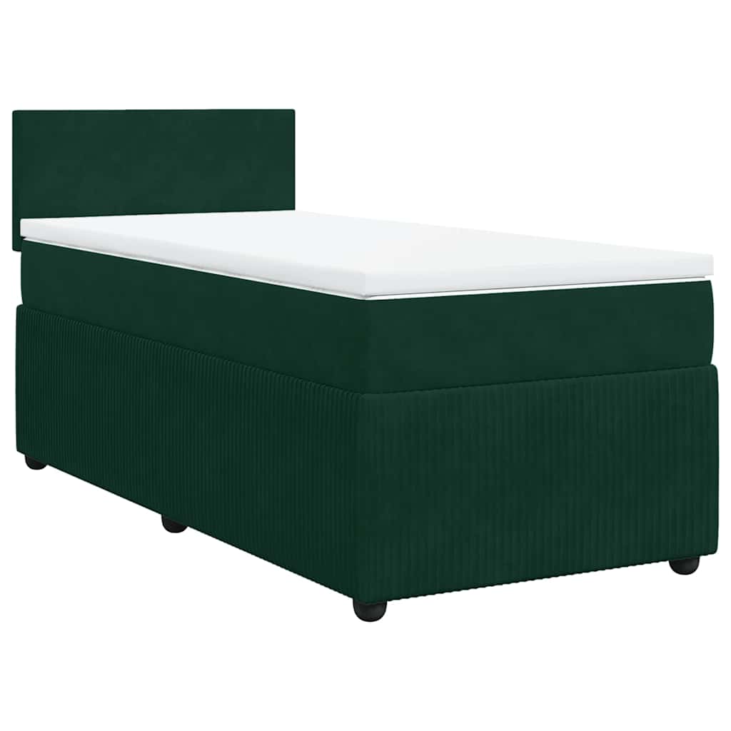 vidaXL Pat box spring cu saltea, verde închis, 90x200 cm, catifea