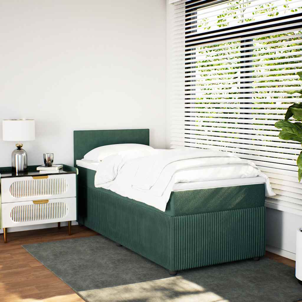 vidaXL Boxspring met matras fluweel donkergroen 90x200 cm afbeelding