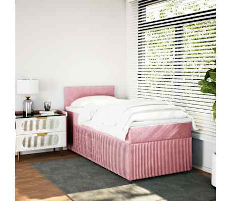 vidaXL kontinentaalvoodi madratsiga, roosa, 90x200 cm, samet