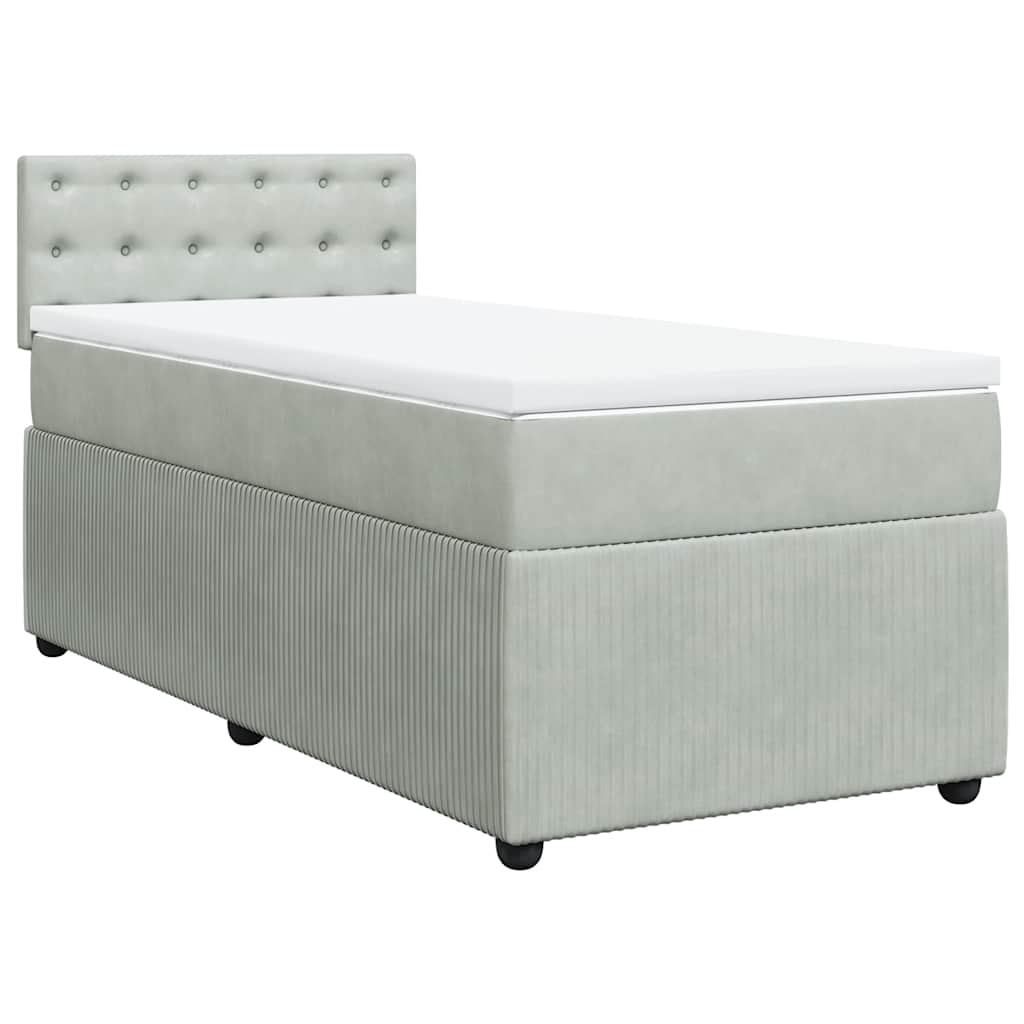 vidaXL Boxspring met matras fluweel lichtgrijs 90x200 cm grijs, foto 3