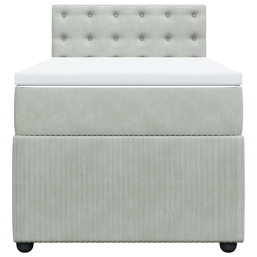 vidaXL Boxspring met matras fluweel lichtgrijs 90x200 cm grijs, foto 4