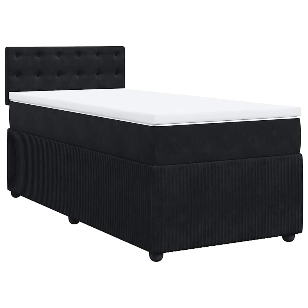 vidaXL Pat box spring cu saltea, negru, 90x200 cm, catifea