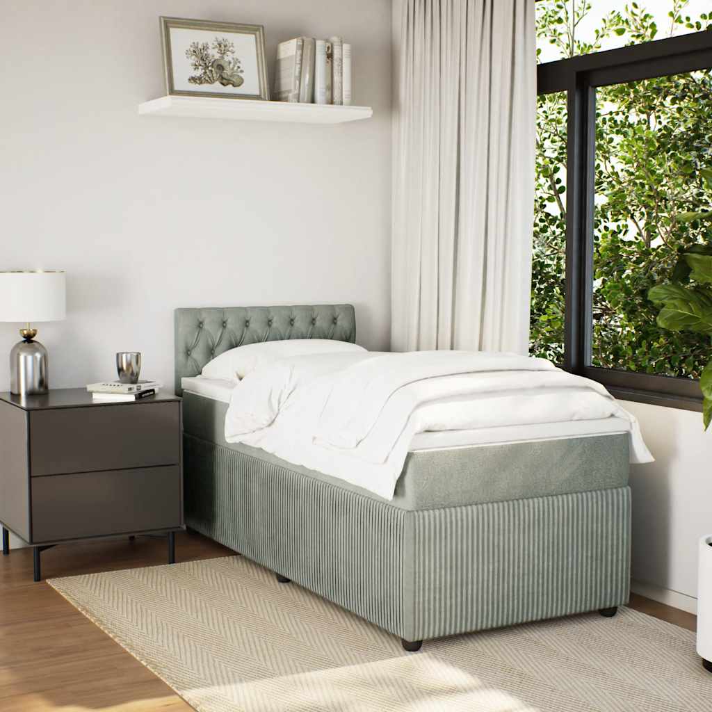 vidaXL Boxspring met matras fluweel lichtgrijs 90x200 cm afbeelding