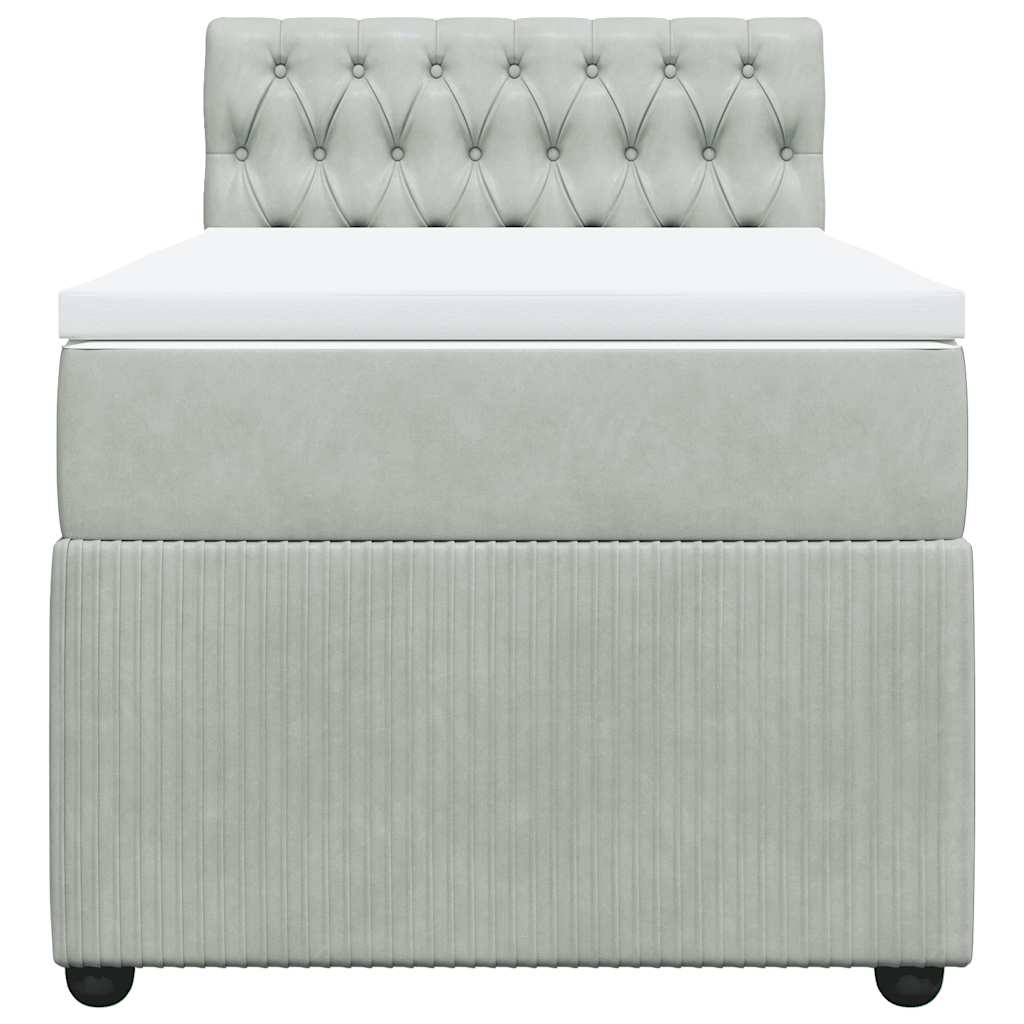 vidaXL Boxspring met matras fluweel lichtgrijs 90x200 cm grijs, foto 4
