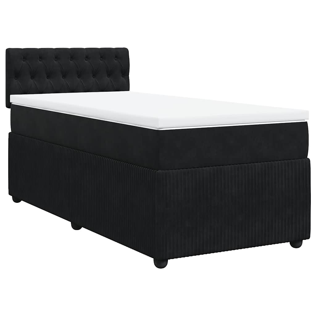 vidaXL Pat box spring cu saltea, negru, 90x200 cm, catifea