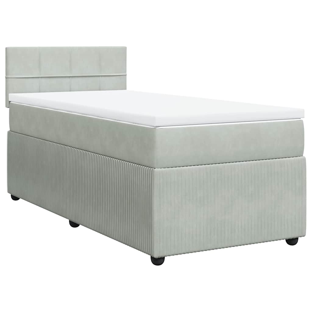 vidaXL Boxspring met matras fluweel lichtgrijs 90x200 cm grijs, foto 3