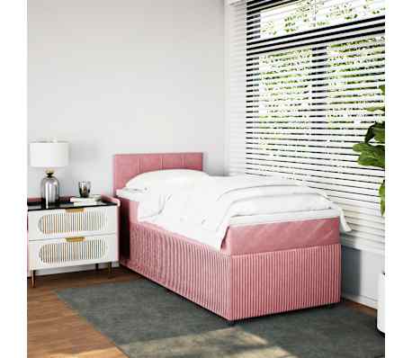 vidaXL Boxspring met matras fluweel roze 90x200 cm