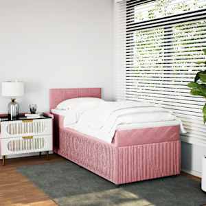 vidaXL Boxspring met matras fluweel roze 90x200 cm