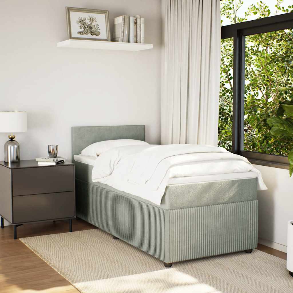 vidaXL Boxspring met matras fluweel lichtgrijs 100x200 cm afbeelding