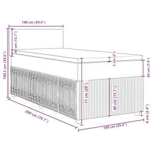 Box spring postelja z vzmetnico temno siva 100x200 cm žamet - slika 13
