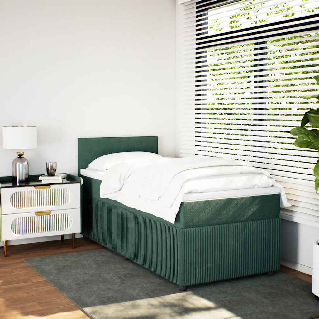 vidaXL Boxspring met matras fluweel donkergroen 100x200 cm afbeelding