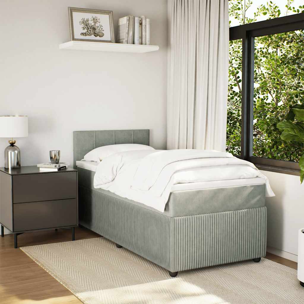 vidaXL Boxspring met matras fluweel lichtgrijs 100x200 cm afbeelding