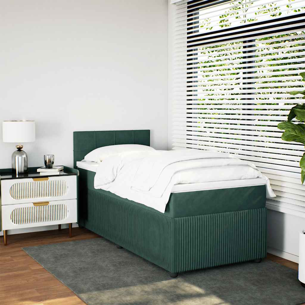 vidaXL Boxspring met matras fluweel donkergroen 100x200 cm afbeelding