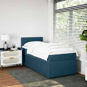 Box spring postel s matrací modrá 100 x 200 cm samet - obrázek 3