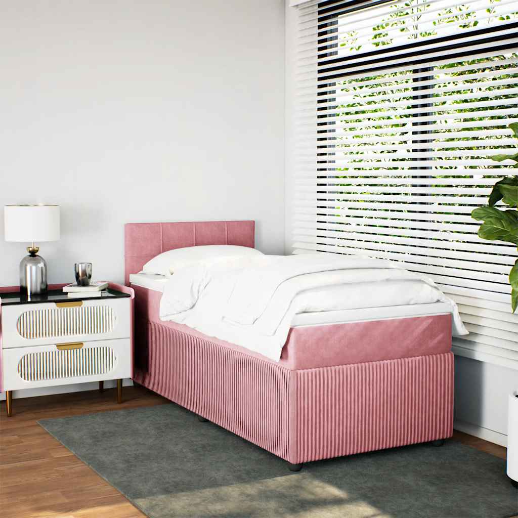 vidaXL Boxspring met matras fluweel roze 100x200 cm afbeelding