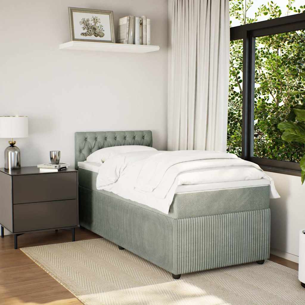 vidaXL Boxspring met matras fluweel lichtgrijs 100x200 cm afbeelding