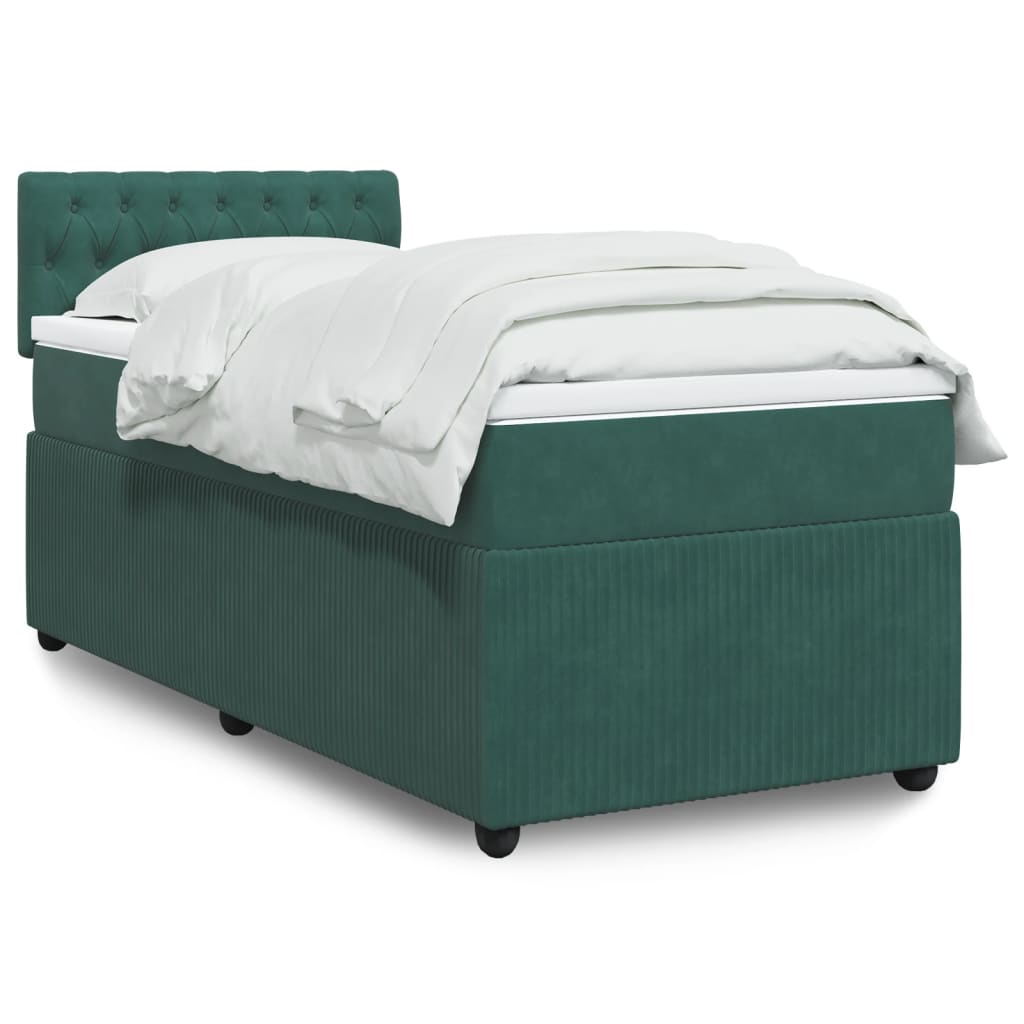 vidaXL Pat box spring cu saltea, verde închis, 100x200 cm, catifea