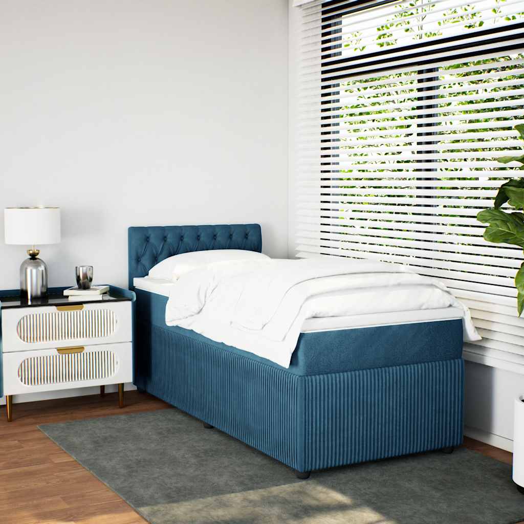 vidaXL Boxspring met matras fluweel blauw 100x200 cm afbeelding