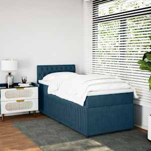 Box spring postel s matrací modrá 100 x 200 cm samet - obrázek 3