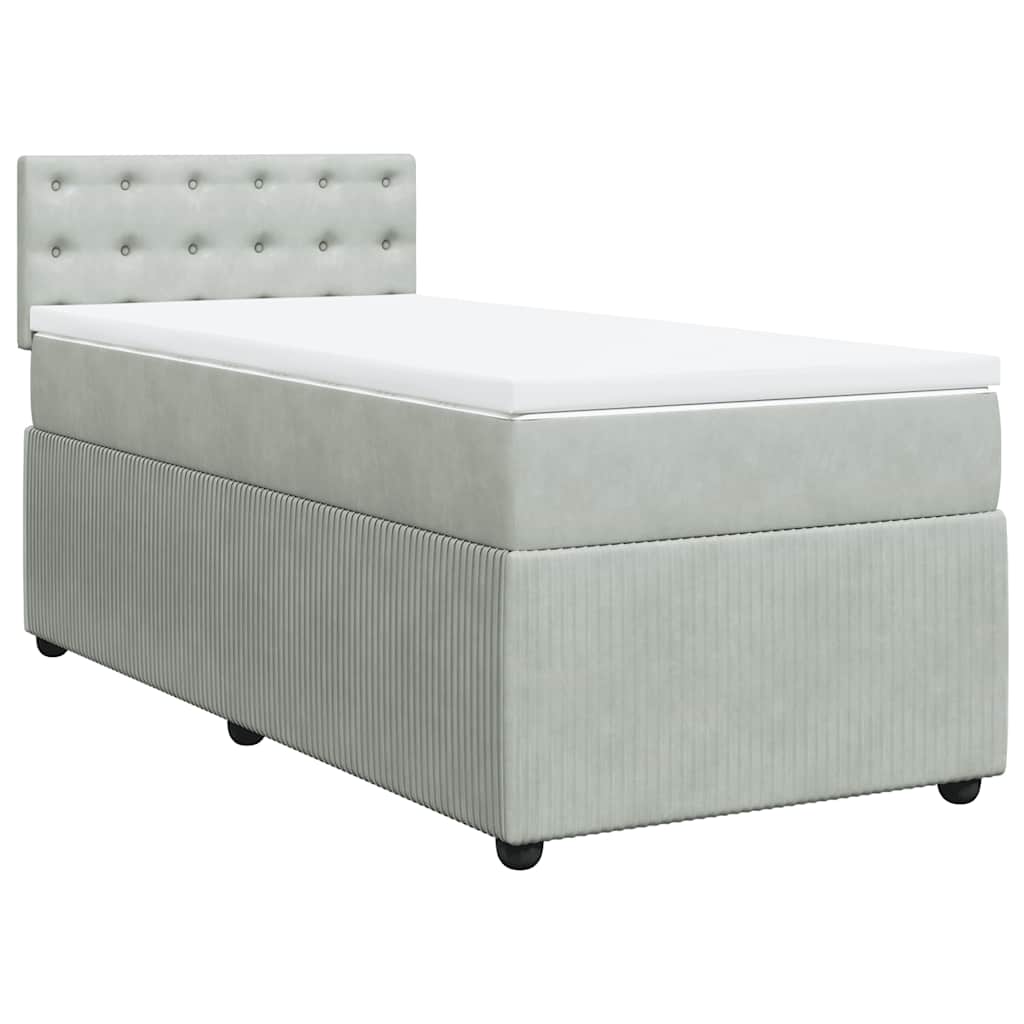 vidaXL Boxspring met matras fluweel lichtgrijs 100x200 cm grijs, foto 3
