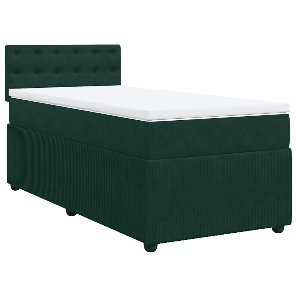vidaXL Pat box spring cu saltea, verde închis, 100x200 cm, catifea