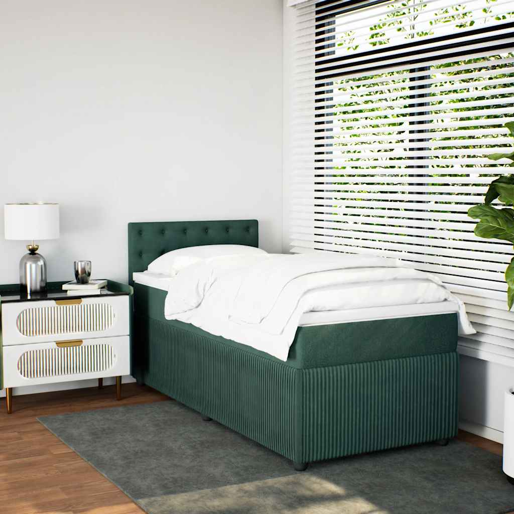 vidaXL Boxspring met matras fluweel donkergroen 100x200 cm afbeelding