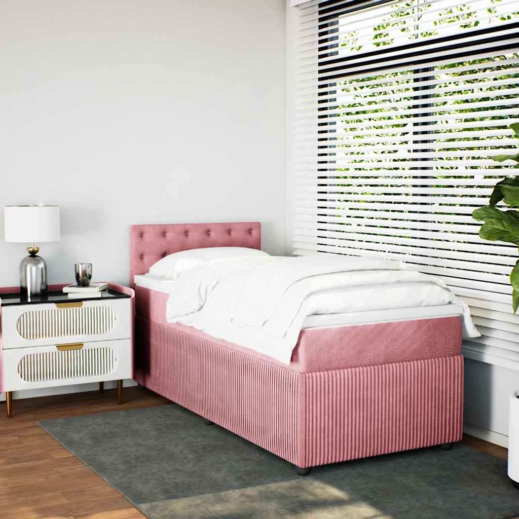 vidaXL Boxspring met matras fluweel roze 100x200 cm afbeelding