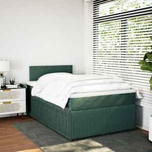 vidaXL Pat box spring cu saltea, verde &icirc;nchis, 120x190 cm, catifea