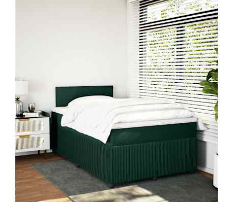 vidaXL Cama boxspring com colch&atilde;o 120x190 cm veludo verde-escuro