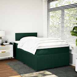 vidaXL Cama boxspring com colch&atilde;o 120x190 cm veludo verde-escuro