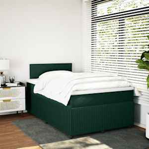 vidaXL Cama boxspring com colch&atilde;o 120x190 cm veludo verde-escuro