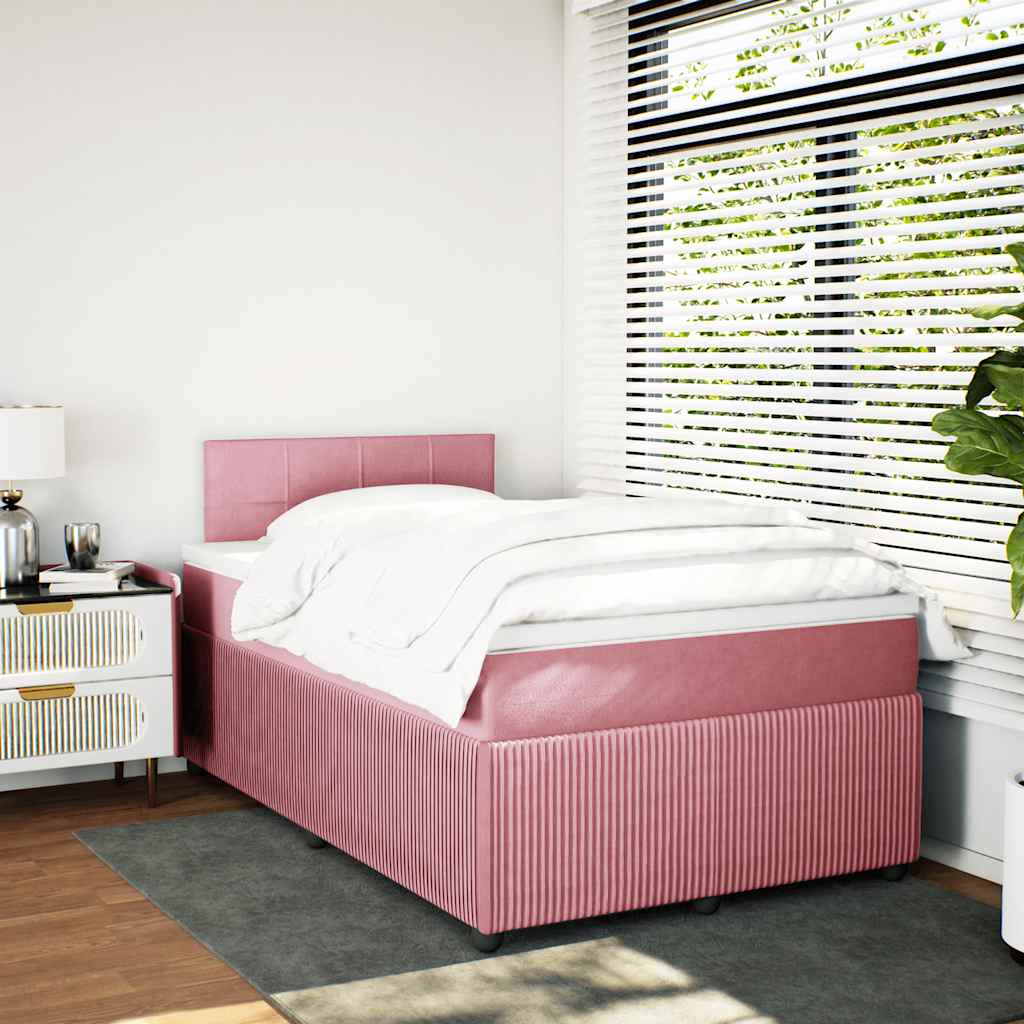 vidaXL Boxspring met matras fluweel roze 120x190 cm afbeelding