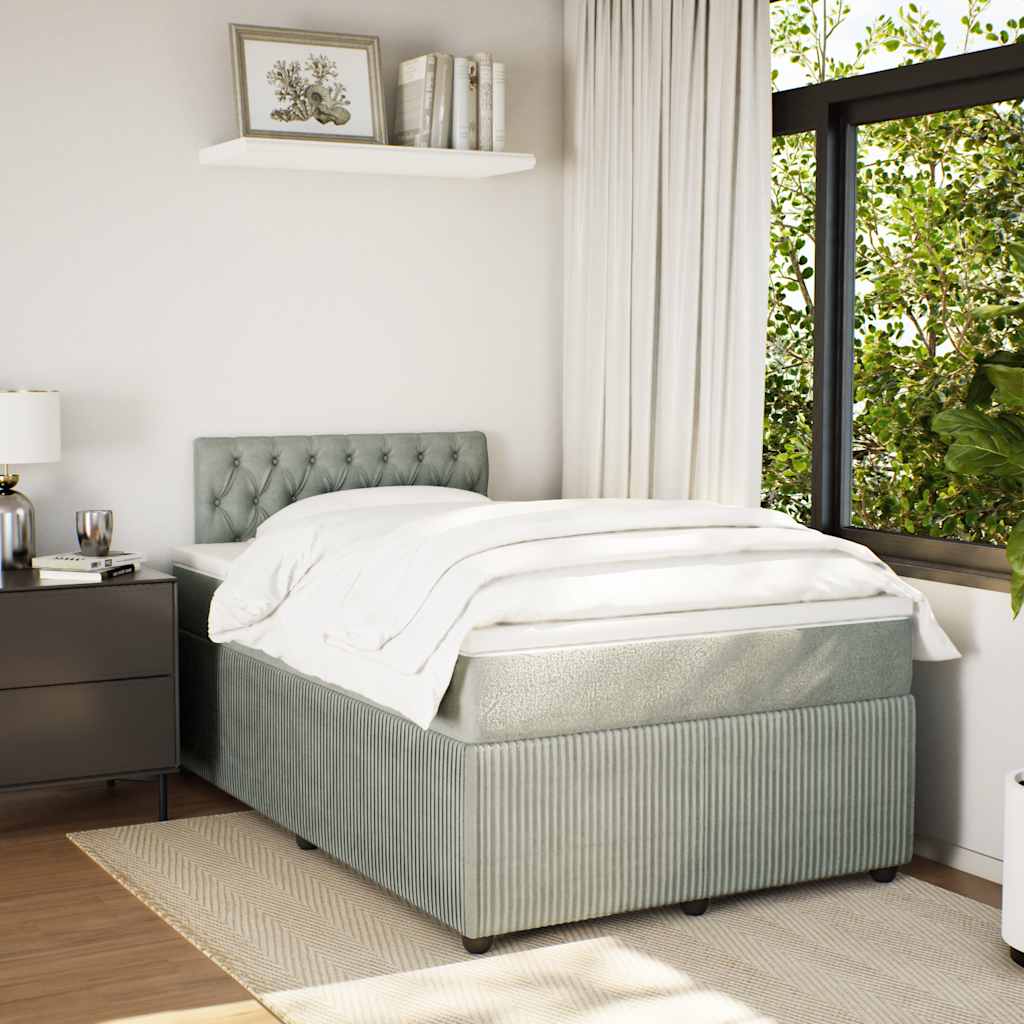 vidaXL Boxspring met matras fluweel lichtgrijs 120x190 cm afbeelding