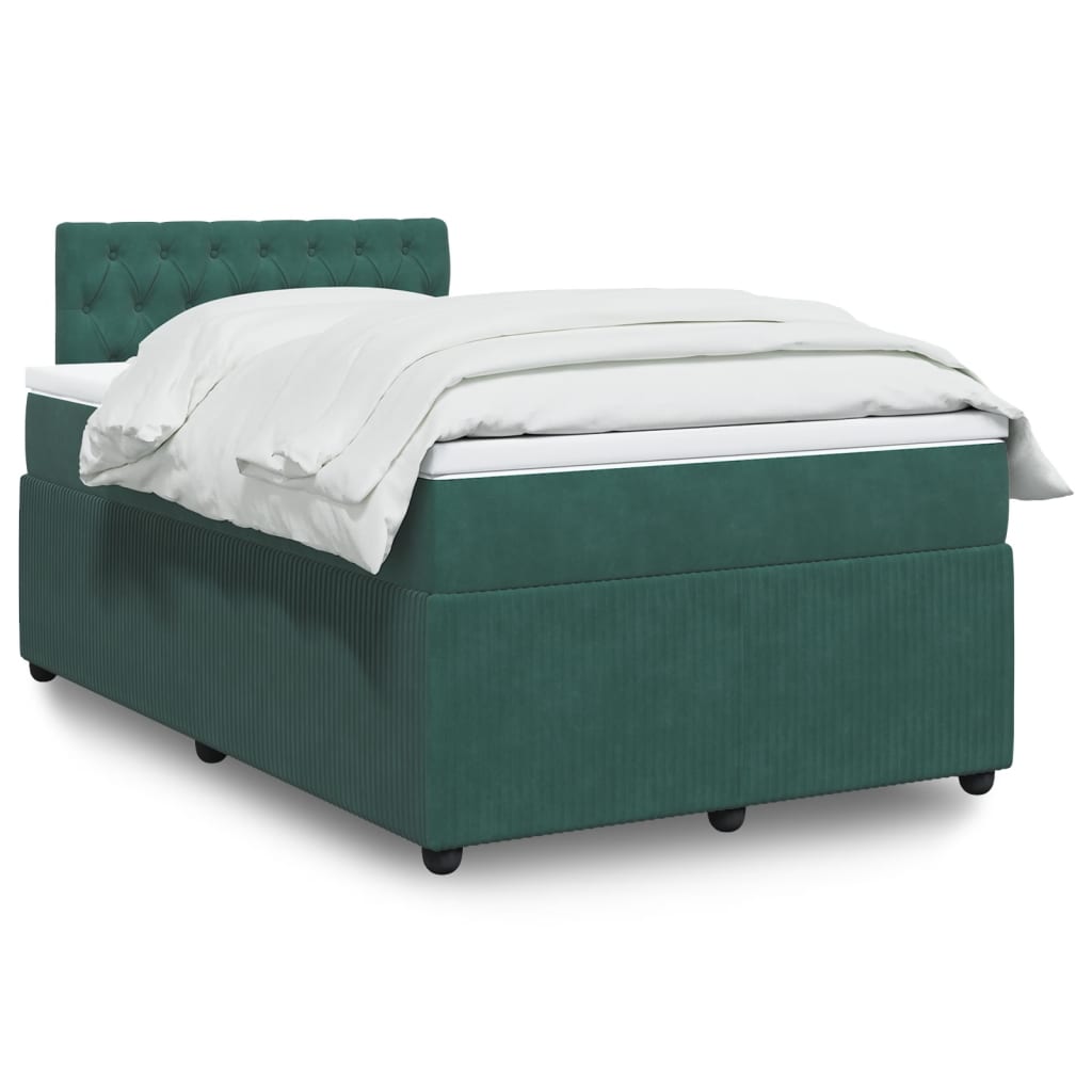 vidaXL Pat box spring cu saltea, verde închis, 120x190 cm, catifea