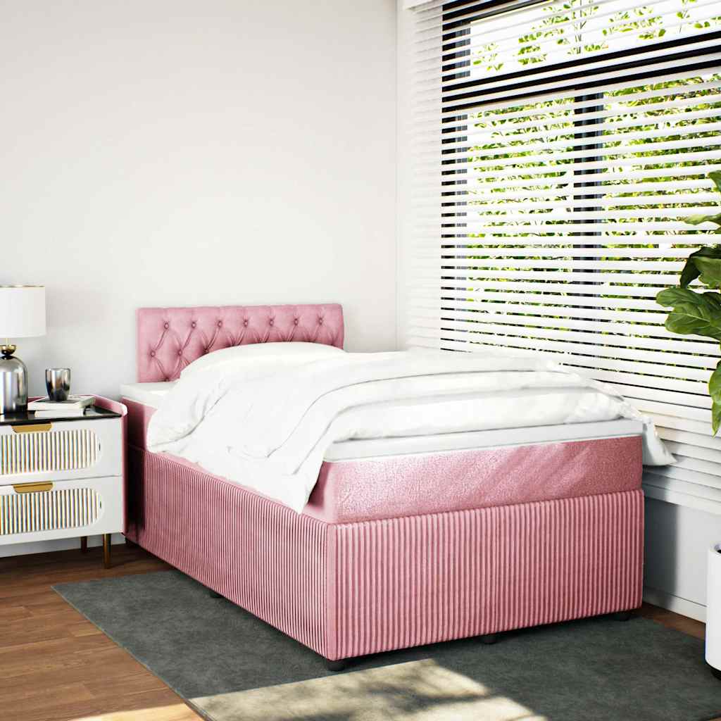 vidaXL Boxspring met matras fluweel roze 120x190 cm afbeelding