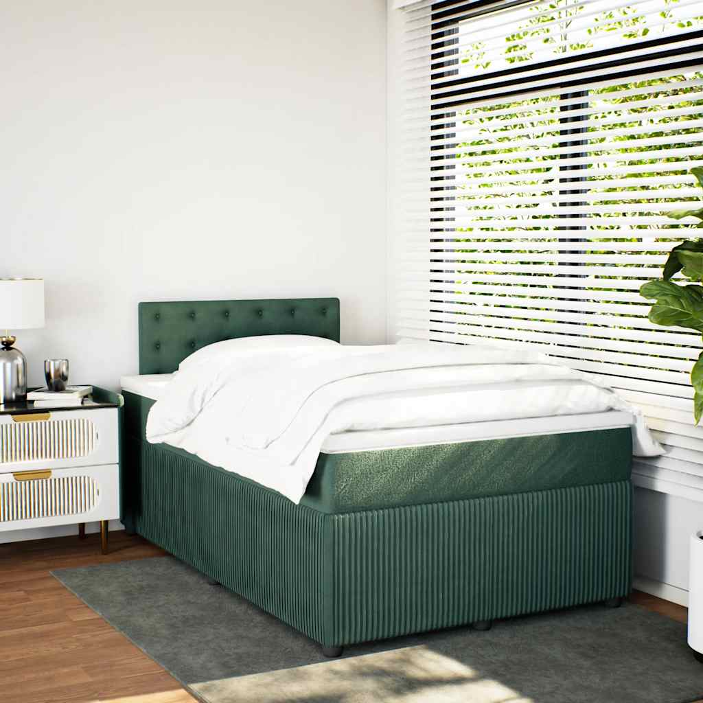 vidaXL Boxspring met matras fluweel donkergroen 120x190 cm afbeelding