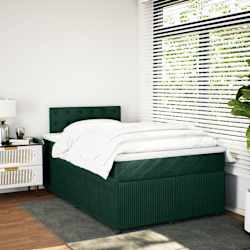 vidaXL Cama boxspring com colch&atilde;o 120x190 cm veludo verde-escuro