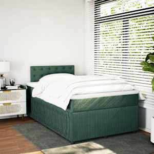 vidaXL Łóżko kontynentalne z materacem, ciemnozielone, 120x190 cm