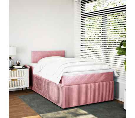 vidaXL Pat box spring cu saltea, roz, 120x200 cm, catifea