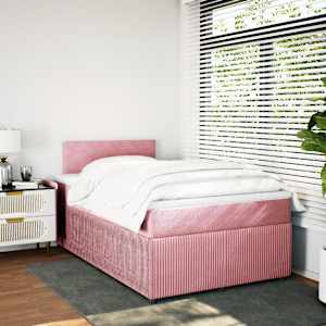 vidaXL Pat box spring cu saltea, roz, 120x200 cm, catifea