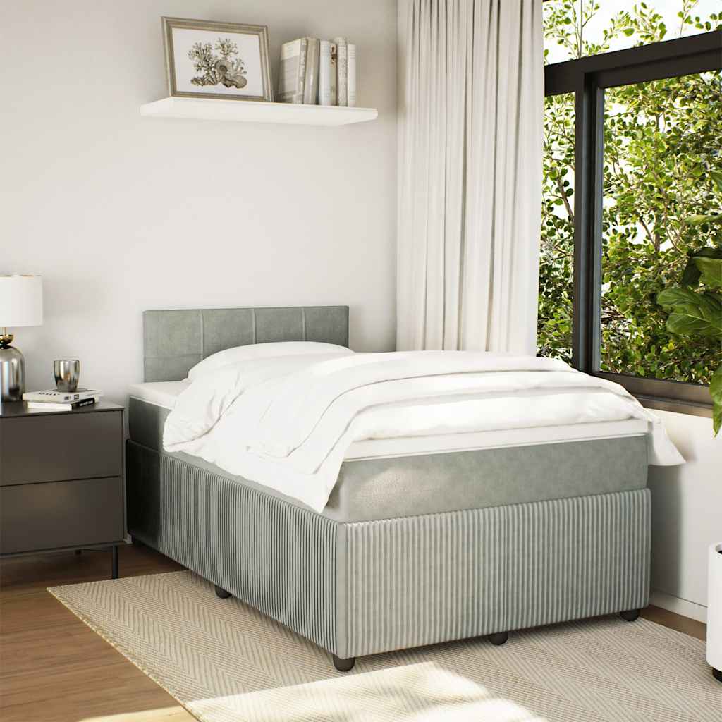 vidaXL Boxspring met matras fluweel lichtgrijs 120x200 cm afbeelding
