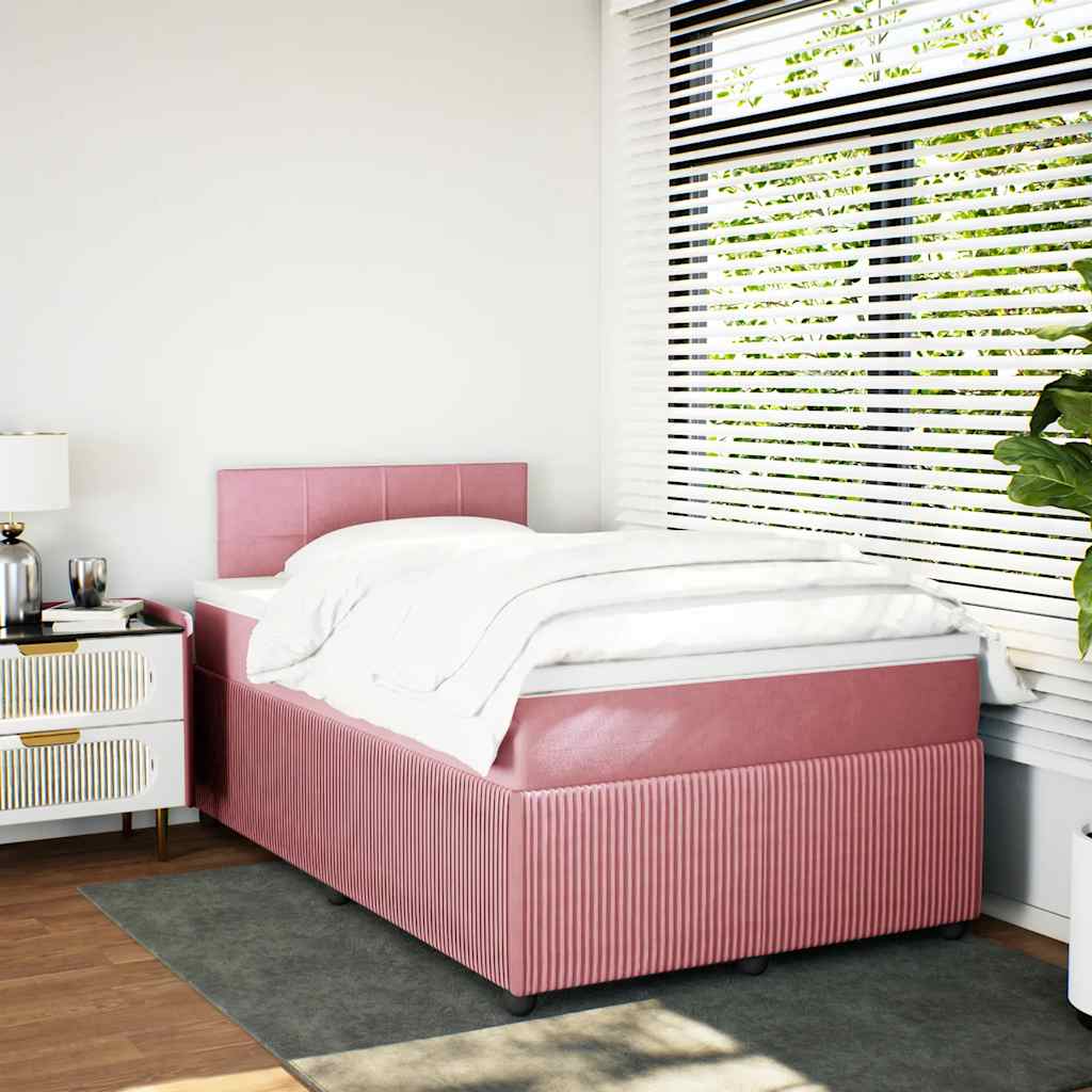 vidaXL Boxspring met matras fluweel roze 120x200 cm, foto 2