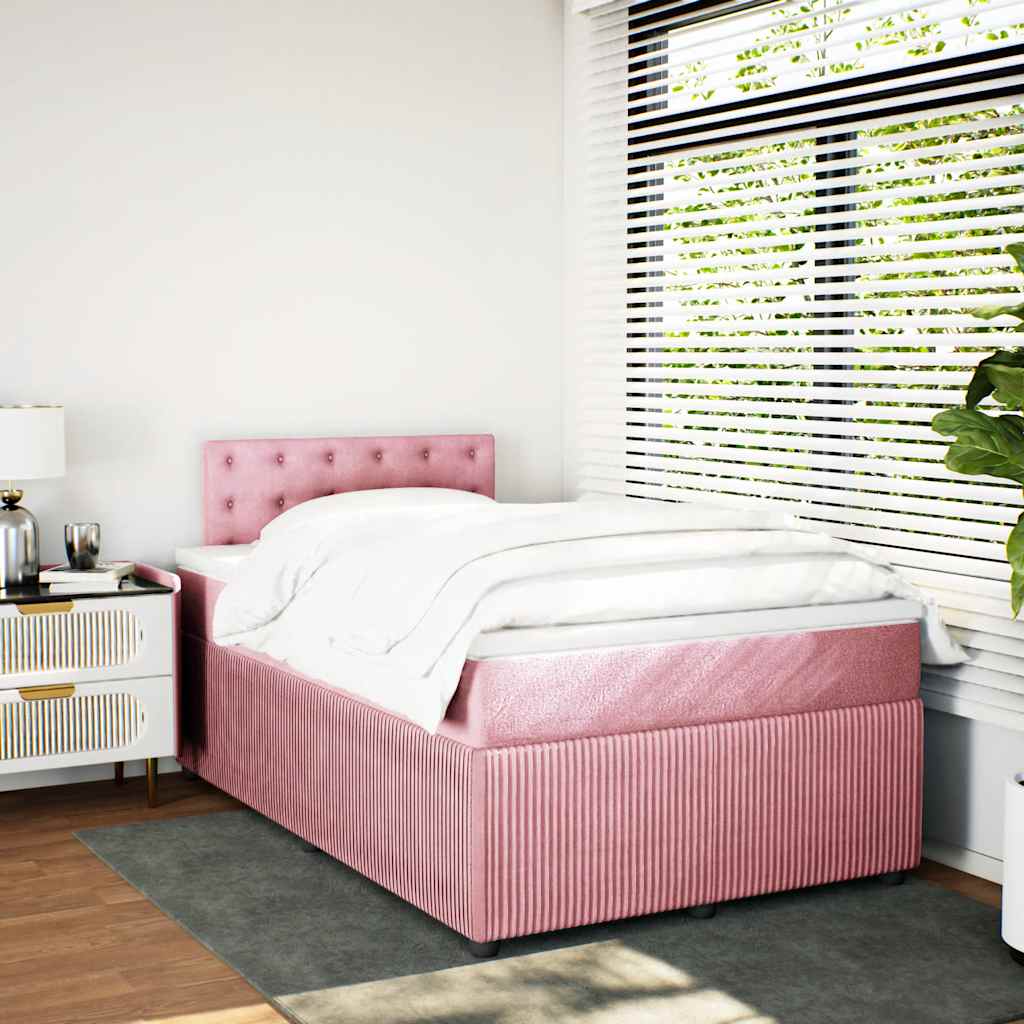 vidaXL Boxspring met matras fluweel roze 120x200 cm afbeelding