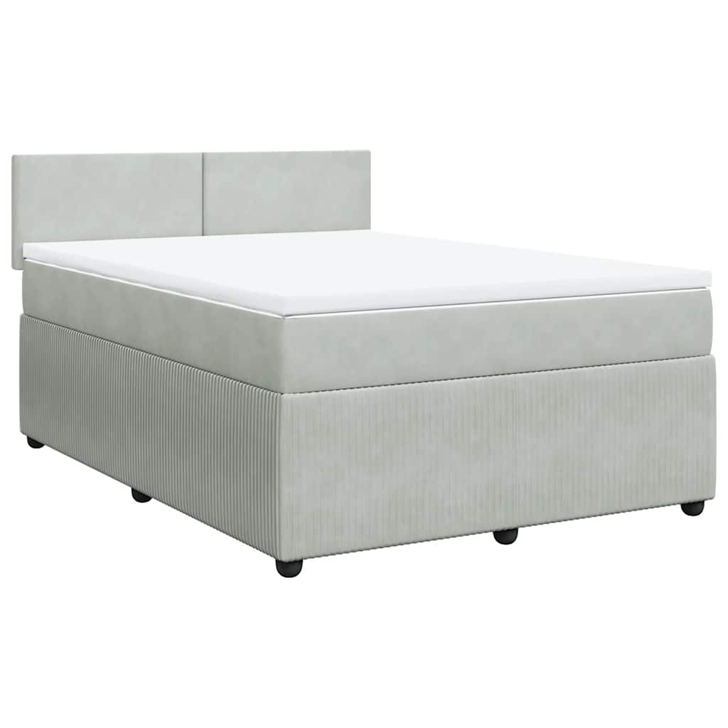 vidaXL Boxspring met matras fluweel lichtgrijs 140x190 cm grijs, foto 3