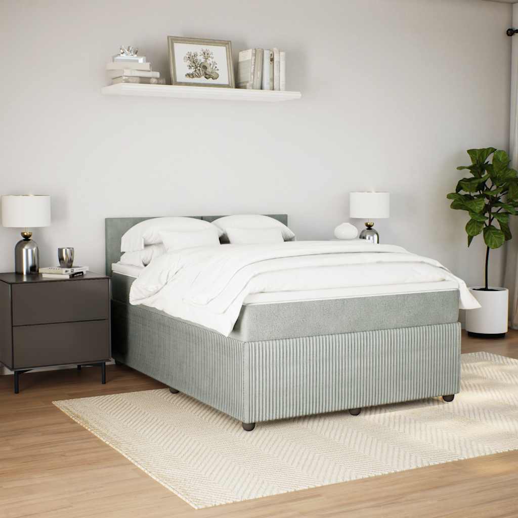 vidaXL Boxspring met matras fluweel lichtgrijs 140x190 cm grijs, foto 2