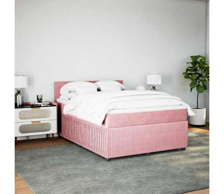 vidaXL Pat box spring cu saltea, roz, 140x190 cm, catifea