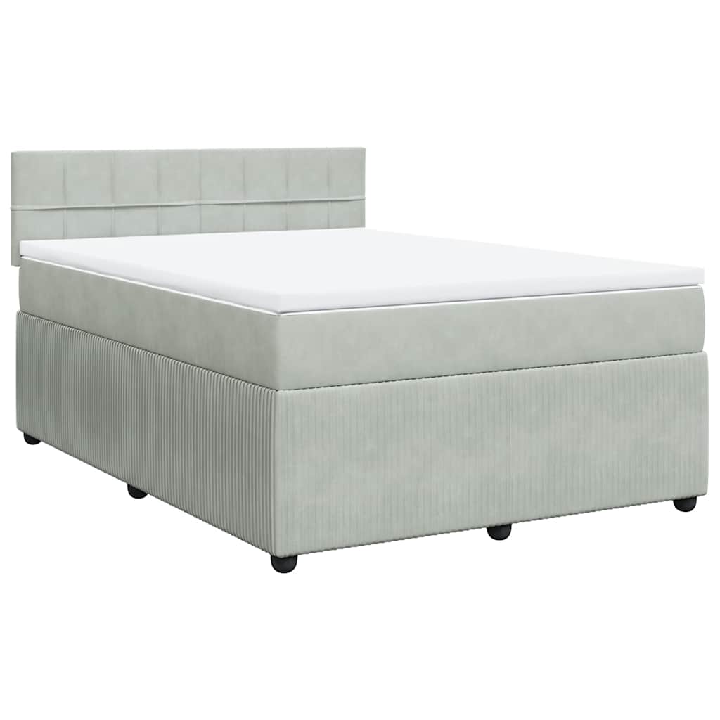 vidaXL Boxspring met matras fluweel lichtgrijs 140x190 cm grijs, foto 3
