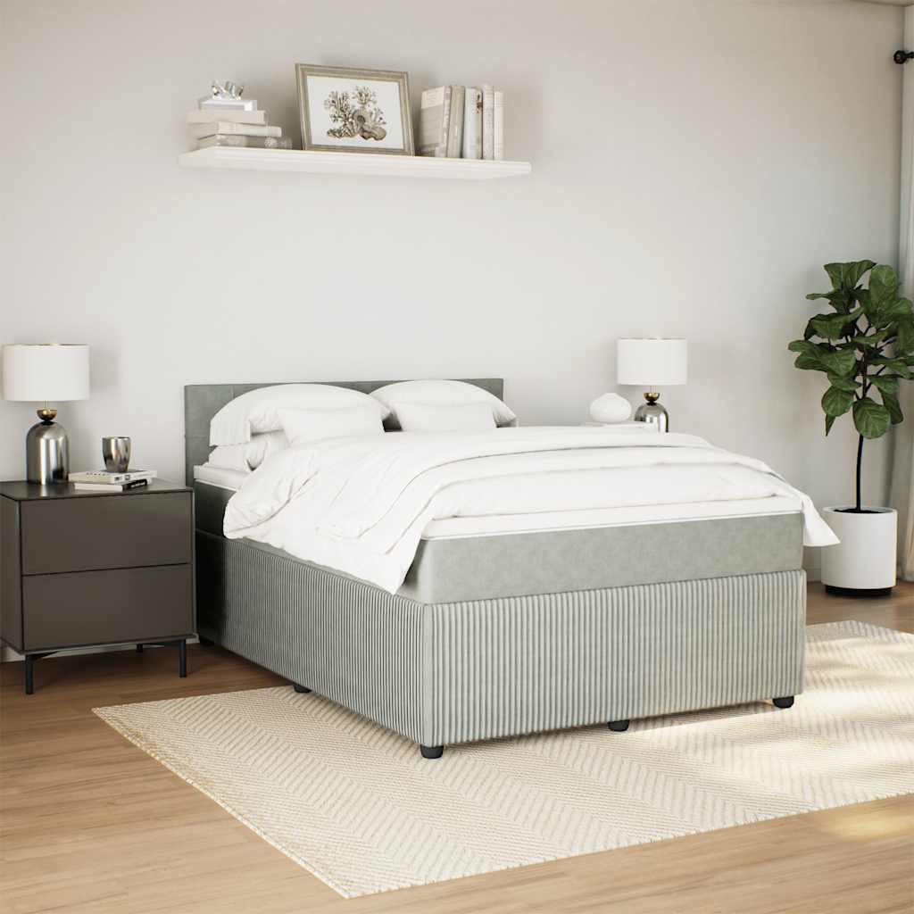 vidaXL Boxspring met matras fluweel lichtgrijs 140x190 cm grijs, foto 2